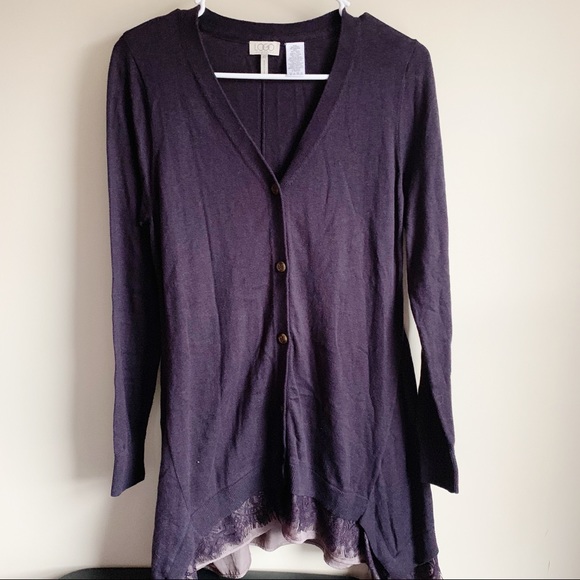 LOGO Lori Goldstein Purple Lace Cashmere Blend Cardigan Sweater - Picture 2 of 5